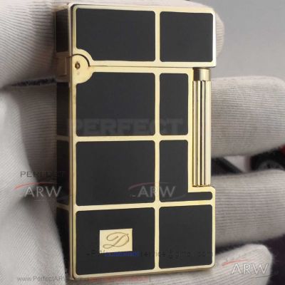 AAA Clone S.T. Dupont Ligne 2 Yellow Gold Finish Black Chinese Lacquer Lighter